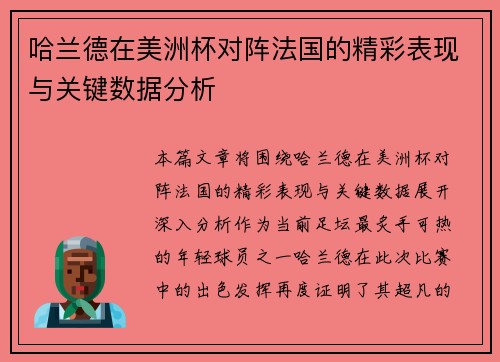 哈兰德在美洲杯对阵法国的精彩表现与关键数据分析
